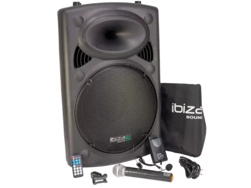Nuomokite IBIZA Sound PORT15VHF-BT portabilias garso kolonėles Vilniuje ir patirkite aukštos kokybės garsą savo renginiuose. Šios kolonėlės su 800W maksimalia galia turi integruotą akumuliatorių, leidžiantį nevaržomai naudoti jas lauke. Taip pat yra Bluetooth ir USB funkcijos, suteikiančios jums daugiau pasirinkimo muzikos šaltinių. Į komplektą įeina ir mikrofonai, padėsiantys efektyviai bendrauti su publiką.