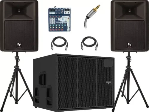 Suteikiame jums unikalią galimybę pagerinti savo renginį su mūsų aukštos kokybės Garso Aparatūros Komplektu 2500W, kurį galite lengvai nuomoti Vilniuje. Šis galingas komplektas su 2500W RMS galios užtikrina puikų garsą, pritaikytą tiek mažesniems, tiek didesniems renginiams. Techninės charakteristikos: Galia: 2500W RMS užtikrina stiprų, aiškų ir kokybišką garsą, kuris užpildo erdvę. EV+Audiofocus Aktyvios Garso Kolonėlės: Naudodami aukštos kokybės EV+Audiofocus aktyvias garso kolonėles, garantuojame išskirtinį garsą. Garso Kolonėlės: TOP (42 x 58 x 31 cm, 16 kg): Pasitelkiant šios klasės TOP garsiakalbius, užtikrinamas puikus aukštų dažnių atkūrimas. SUB (70 x 55 x 61 cm, 44 kg): Galingas subwooferis sukuria intensyvius žemus dažnius ir pilną garso spektrą. Praktiškumas ir universalumas: AUX Laidas: Prijunkite kompiuterį ar telefoną per AUX laidą ir naudokitės paprastu jungimu. Kompaktiški išmatavimai ir svoris: TOP ir SUB kompaktiški išmatavimai ir svoris užtikrina patogumą ir lengvą transportavimą. Tinkamumas renginiams: Tinka 30-100 Žmonių Grupei: Šis garso komplektas idealus įvairiems renginiams, kurie dalyvauja nuo 30 iki 100 žmonių. Su mūsų Garso Aparatūros Komplektu 2500W užtikriname aukštos kokybės garsą ir patikimą įrangą jūsų renginiui. Užsisakykite šį komplektą ir patirkite galingą garso patirtį, kurią suteiks mūsų profesionali garso įrangos nuomos paslauga Vilniuje!