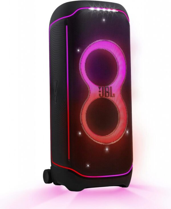 JBL PartyBox Ultimate galingiausia akustinė sistema su Dolby Atmos ir LED šviesomis nuomai.